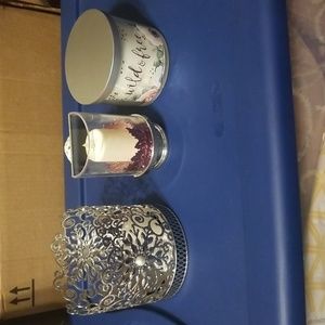 Candle, candle holder, and Bath & Body plug in with fragrance